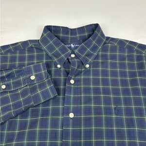 Polo Ralph Lauren Shirt Mens XL Blue Green Plaid Small Pony Long Sleeve